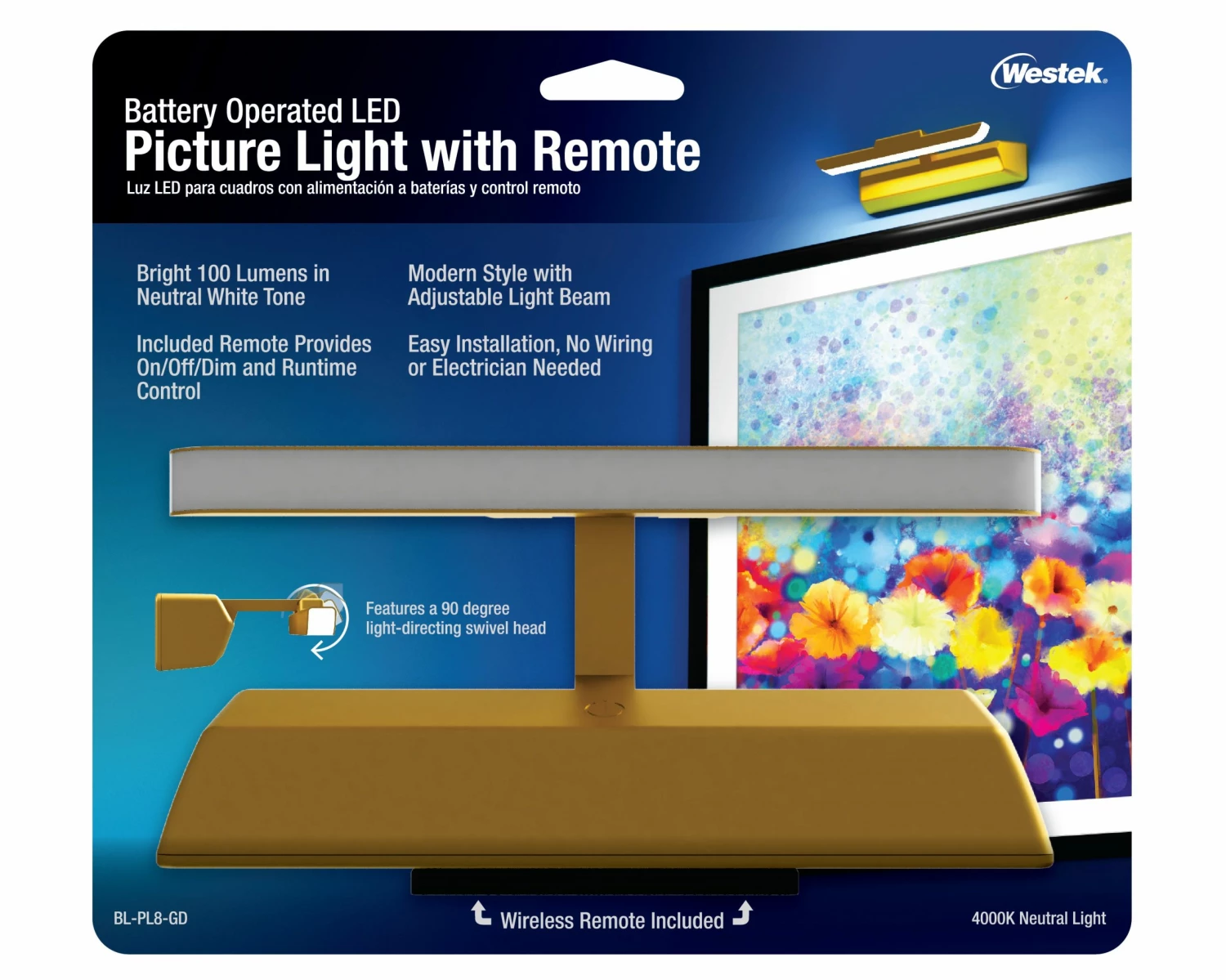 Flash Sale π Westek 8" LED Picture Light - Satin Gold | BL-PL8-GD Battery Operated Lights π€© 6 Westek 8" LED Picture Light - Satin Gold | BL-PL8-GD Battery Operated Lights